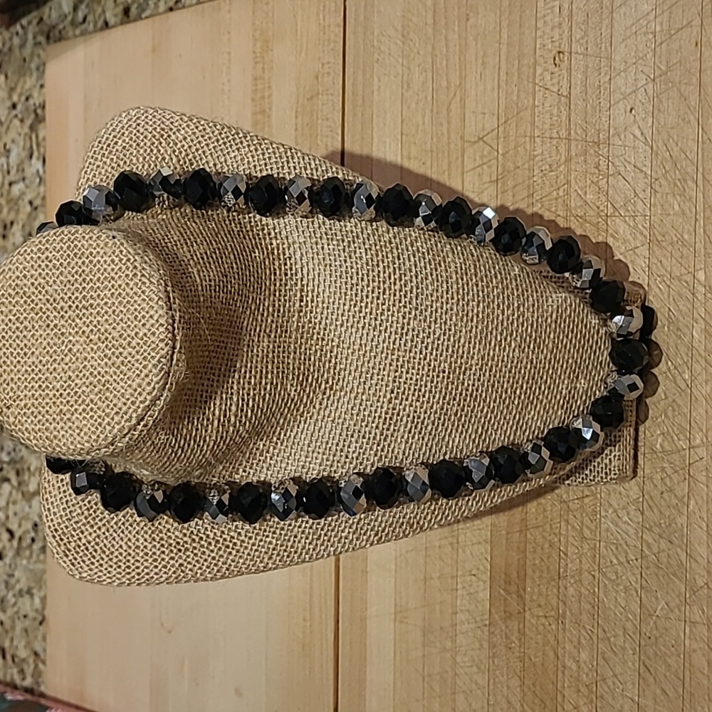 Silver and black hand strung necklace